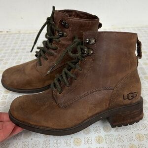 UGG Denhali/Australia women's brown leather lace-up ankle boots